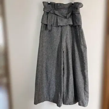 헤링본 무늬 리본 포함 와이드 팬츠