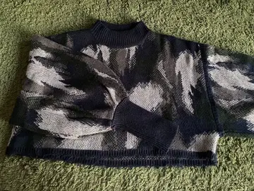 [ EMODA ] 카모 패턴 니트 스웨터 긴팔 네이비 그레이