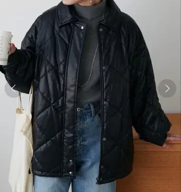 디스코트 에코 가죽 퀼팅 자켓 오버 사이즈 F 블랙