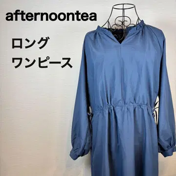 새상품급 애프터눈 티 프릴 넥 원피스 탁한 블루 루즈핏 774