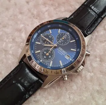 새상품급 SEIKO 셀렉션 크로노그래프 블루 가죽 벨트 커스텀