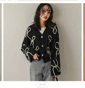 AMELY 라인 리본 V 가디건 블랙