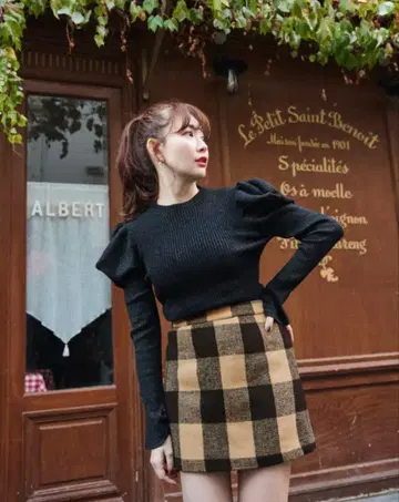 하립투 Herlipto 볼륨 슬리브 립 니트 탑