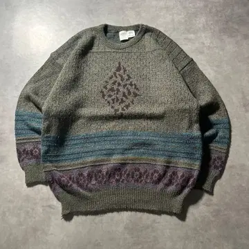 빈티지 모헤어 울 기하학 무늬 레트로 디자인 니트 스웨터