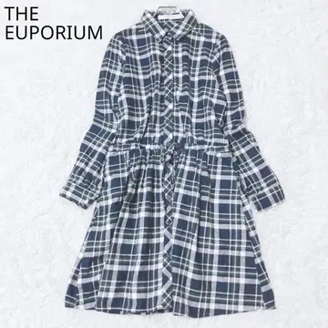 더 엠포리움 셔츠 원피스 체크 드로우 스트링 캐주얼 배색