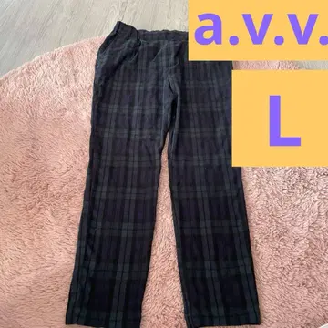 새상품급 a.v.v. 부드러운 팬츠 그린 체크 허리밴딩 L