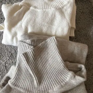 울 터틀넥 니트 화이트 그레이