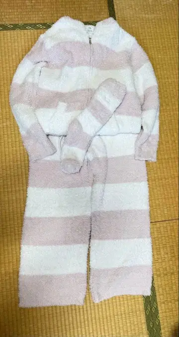 플리스 룸웨어 세트 핑크 스트라이프