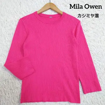 미라 오웬 심플 와이드 리브 니트 캐시미어 혼방 핑크