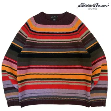 좋은 배색 [에디 바버] 멀티 보더 크루넥 스웨터 미들 게이지