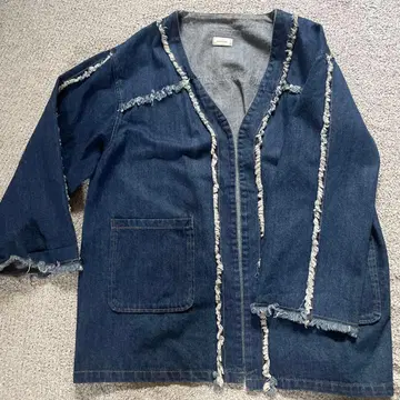 프린지 인디고 데님 셔츠 자켓 겉옷 오버 사이즈