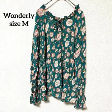 Wonderly [ M ] 블라우스 꽃무늬 그린 레이온 튜닉 리본