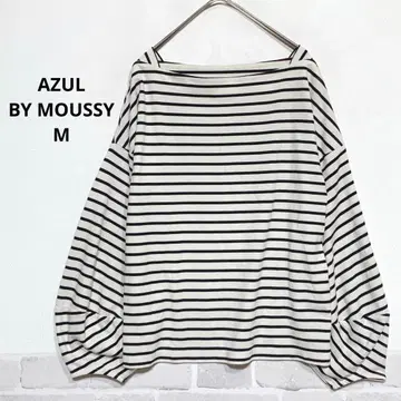 볼륨 소매 보트넥 보더 무늬 긴팔 티셔츠 블랙 i833