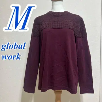 GLOBAL WORK M 퍼플 니트 스웨터 티셔츠 절개