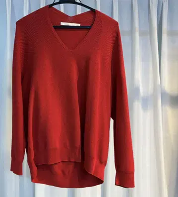 자유구 빨간색 면 혼방 니트 38 일본제