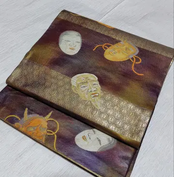 순수 실크 전통적인 면표 무늬 후쿠로 오비 얇은 마감 새상품급