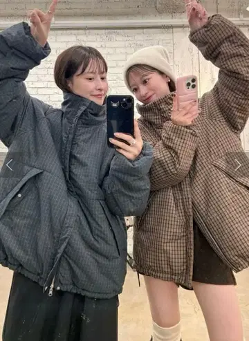 카스타네 체크 충전솜 리버서블 아우터 그린 체크 S 사이즈