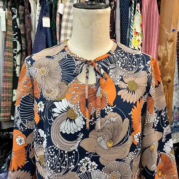 빈티지 여성용 네이비 꽃무늬 드레스 원피스 구제 의류 일본 쇼와 레트로