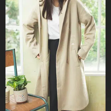 가격 인하 가능 adidas 후드 부착 베이지 롱 코트 롱 가운