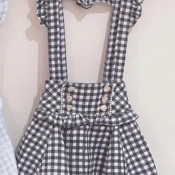 LIZLISA 깅엄 트위드 서스펜더 치마바지 블랙