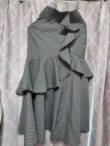 rienda 플레어 스커트 블랙 화이트 체크 2