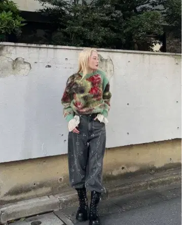 WILTED FLOWER MOHAIR JACQUARD KNIT TOP