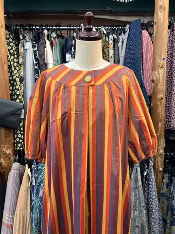 빈티지 여성용 컬러풀 스트라이프 원피스 구제 의류 쇼와 레트로