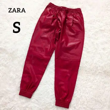 ZARA 자라 인조 가죽 팬츠 S 레드 속기모 허리밴딩 6028