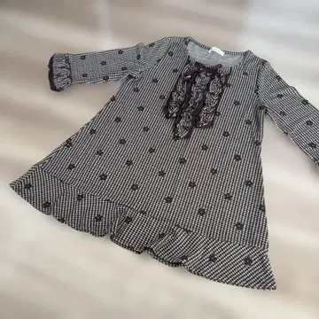 체크 무늬 프릴 7부 소매 튜닉