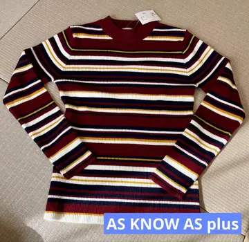 [ 새상품 ] AS KNOW AS plus 보르도 스트라이프 스웨터 니트