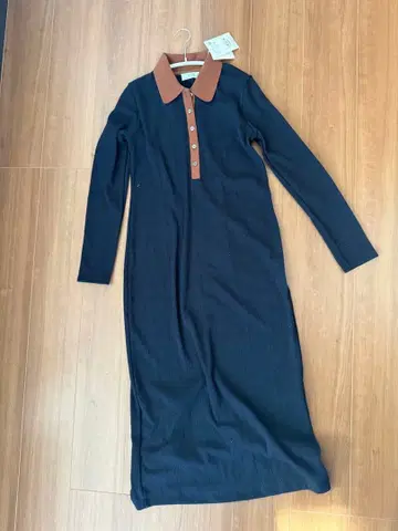 AER 니트 롱 원피스 네이비 브라운