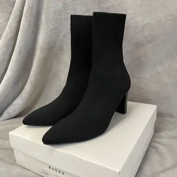 RANDA 스트레치 플레이트 힐 삭스 부츠 L 블랙