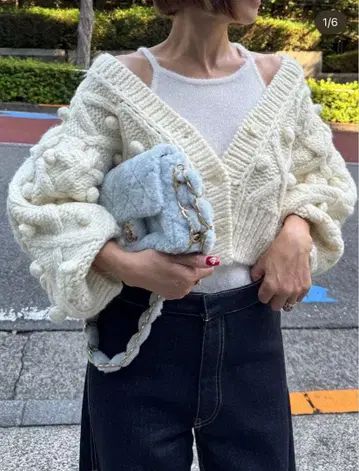 Cygne 시뉴 손뜨개질 폼폼 가디건