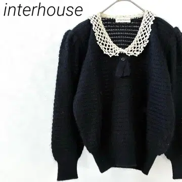 interhouse 니트 스웨터 파워숄더 보더 울 혼방