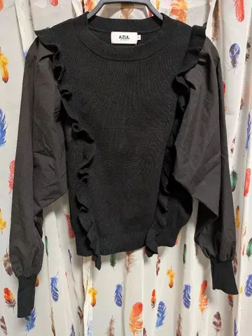 AZUL by MOUSSY 블랙 프릴 니트 x 블라우스 셔츠 M 절개