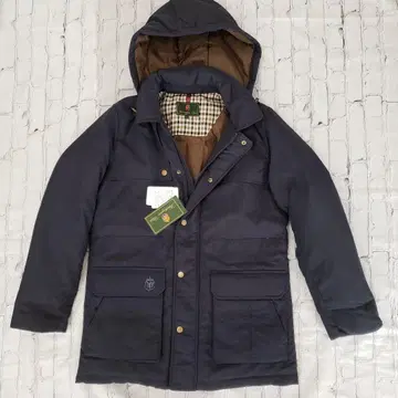 네이비 후드 부착 다운 자켓