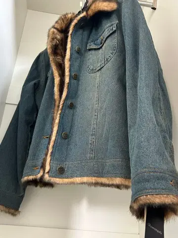 퍼 달린 데님 자켓 다크 블루 L