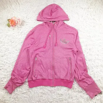 새상품급 adidas 집업 후드티 핑크 만국기 택 트레포일 탑