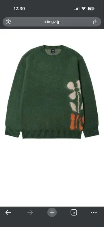 HUF 그린 모헤어 니트 XL 꽃 자수