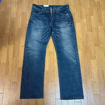 BIG JOHN 데미지 가공 다크 블루 데님 스트레이트 레그