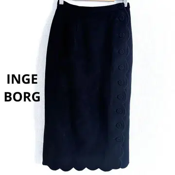 INGEGORG 캐시미어 울 타이트 스커트 블랙 스캘럽 귀여움