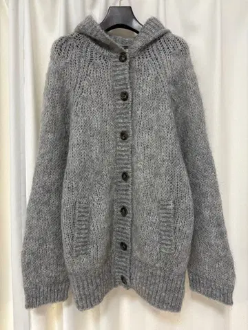 스터링 루어 모헤어 돌먼 니트 후드 가디건