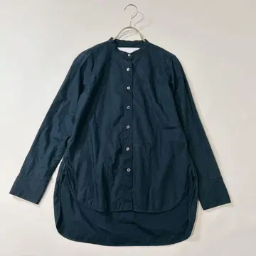 TICCA 티 밴드 카라 롱 기장 셔츠 블라우스 네이비