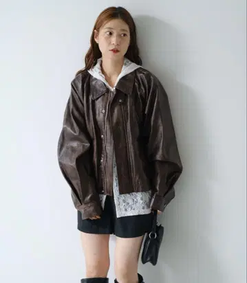 Kastane 인조 가죽 숏 블루종 브라운 프리 사이즈
