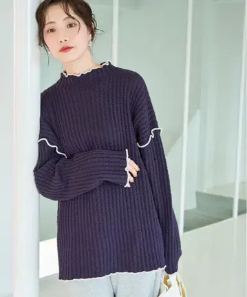 FREAK'S STORE 헤비 와플 멜로 하이넥 니트 네이비