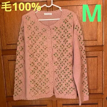 귀여운 자수 핑크 가디건 M 사이즈 모 100%