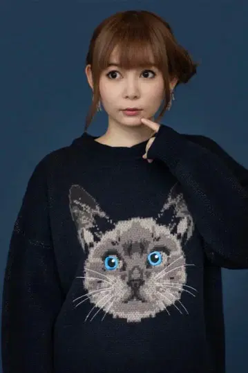 mmts 고양이 자카드 니트 네이비 M