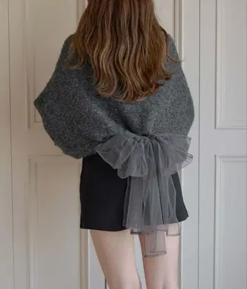 2way 튤 리본 샤기 니트탑