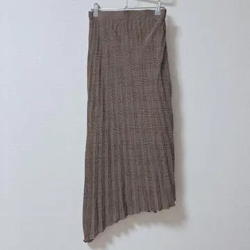 허드슨 허니 플리츠 스커트 롱 브라운 M 체크 비대칭