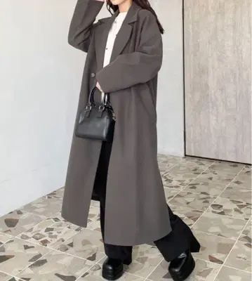 [ 새상품 ] 모먼트플러스 롱 체스터 코트 차콜 그레이 L